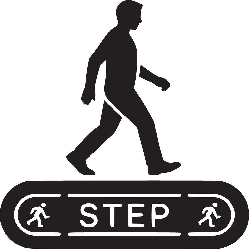 Silhouette of a man walking over a step sign with stick figure icons on a white background image vector