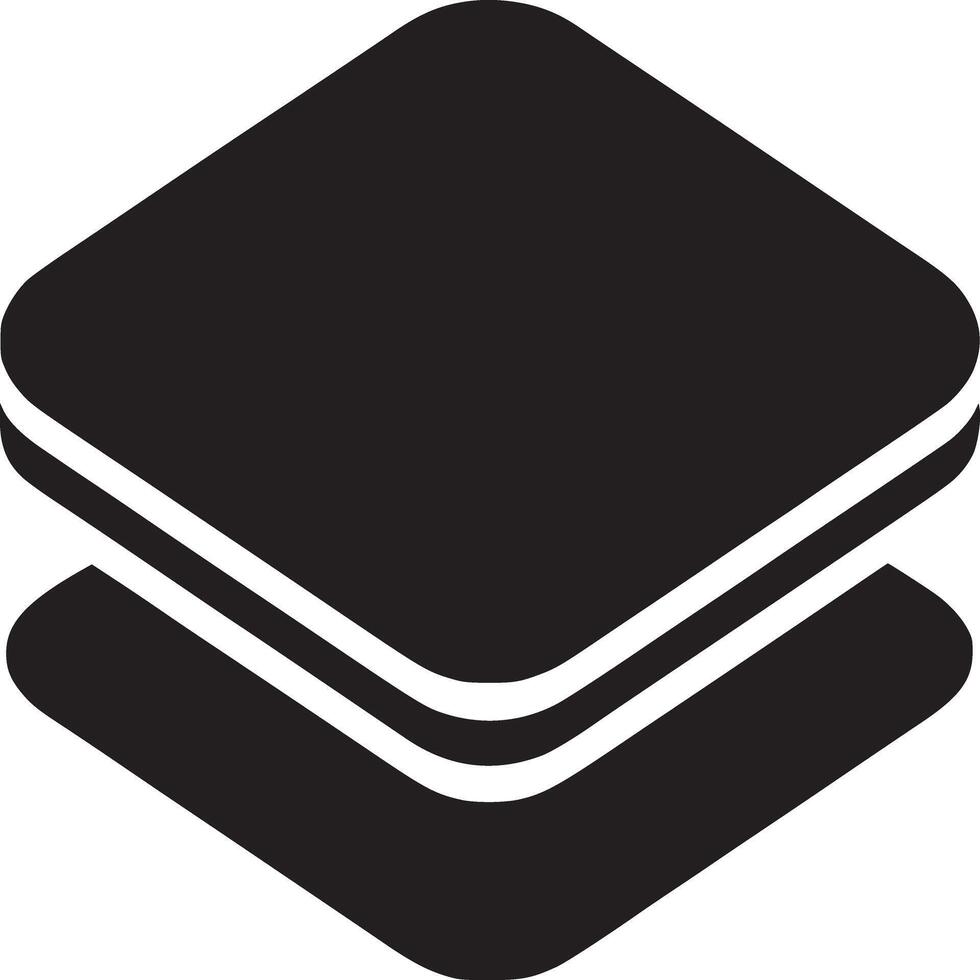 Isometric view of two black rounded square shapes stacked with white border on white background vector