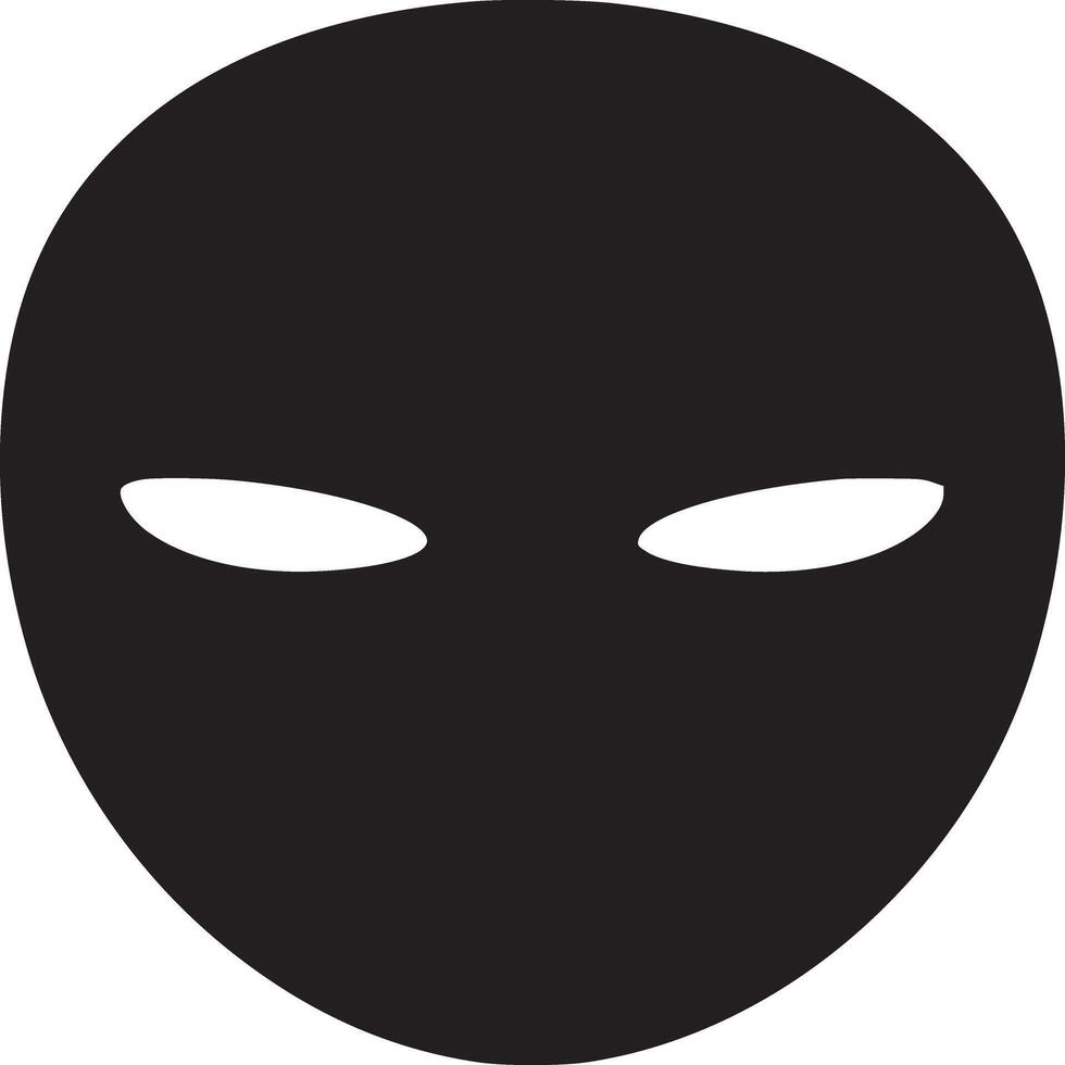 A stark black mask with oval shape and eye openings against a plain white background simplicity vector