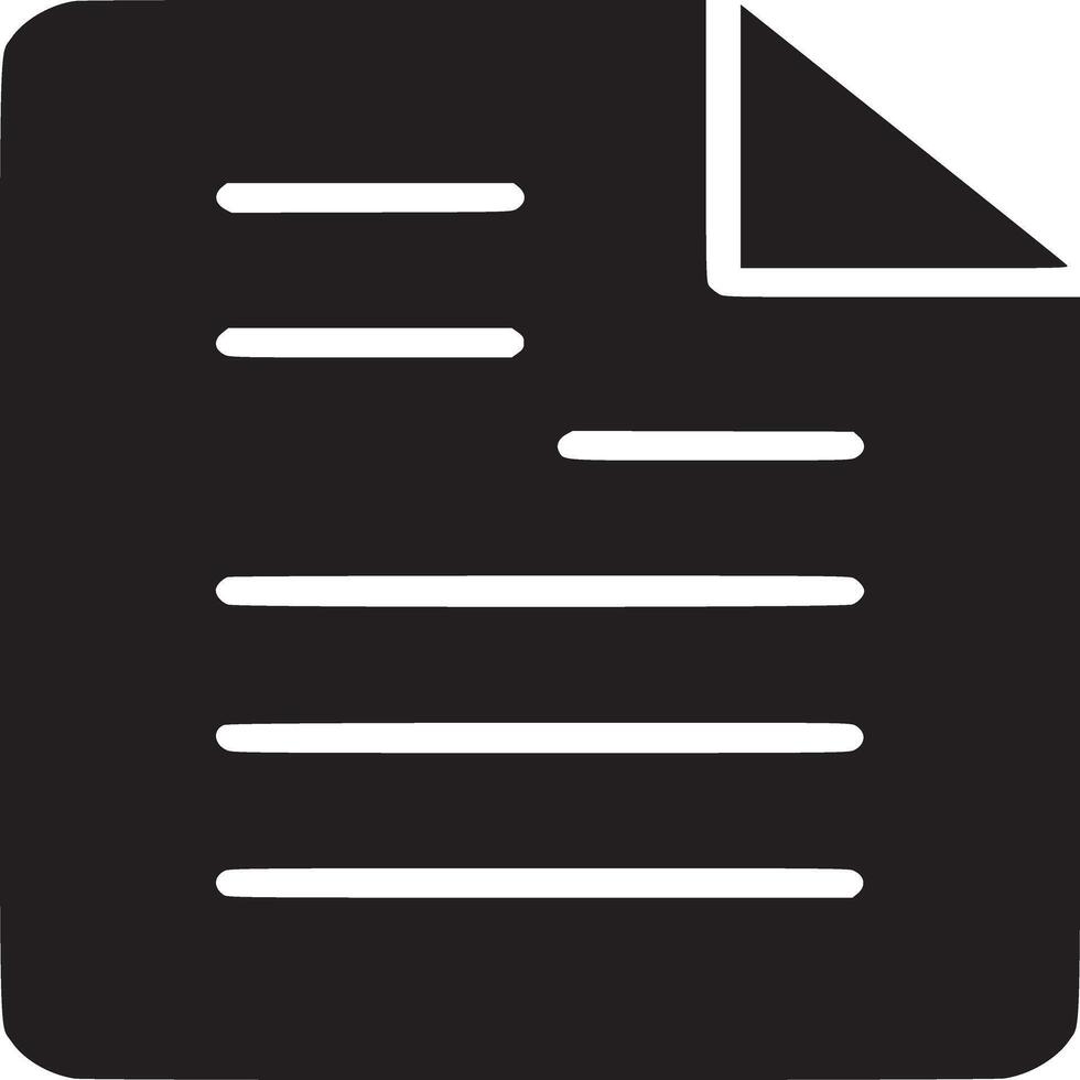 A black and white graphic of a document with a folded corner and horizontal lines representing text vector