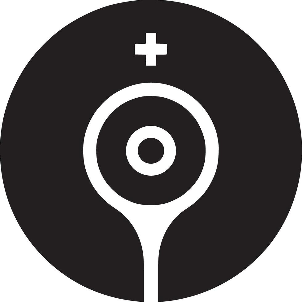 un negro circulo conteniendo un blanco más firmar encima un blanco circulo con un blanco línea extensión abajo vector