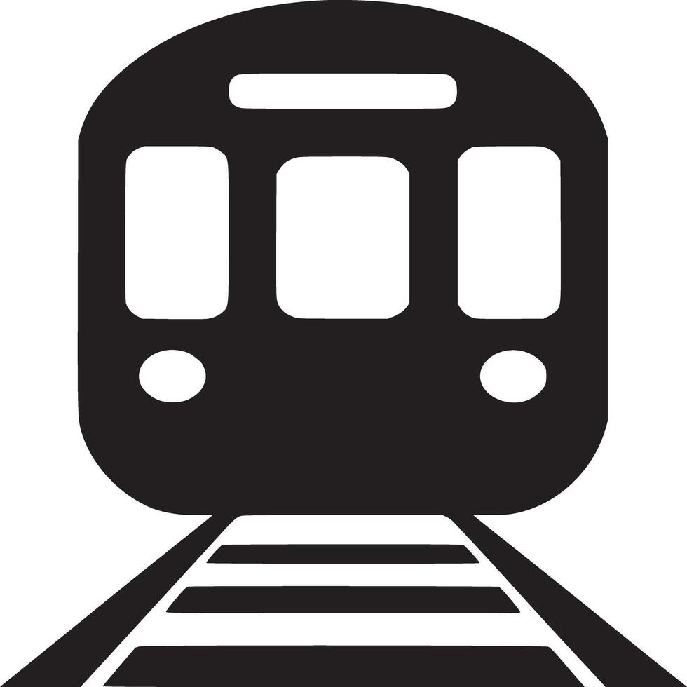 A black and white graphic of a train with tracks on a white background in a simple minimalist style vector