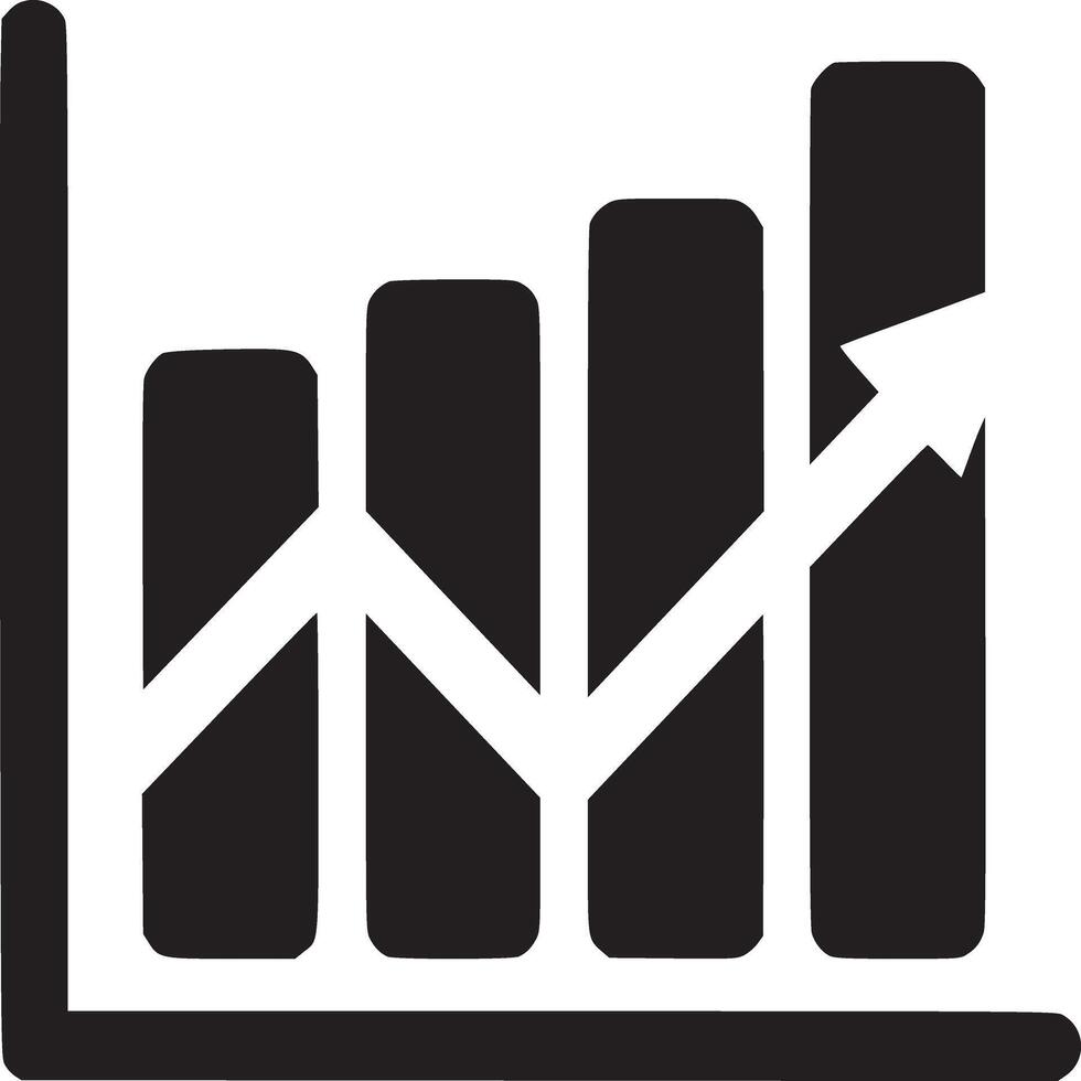 A black and white illustration of a bar graph with an arrow pointing upwards to the right corner vector