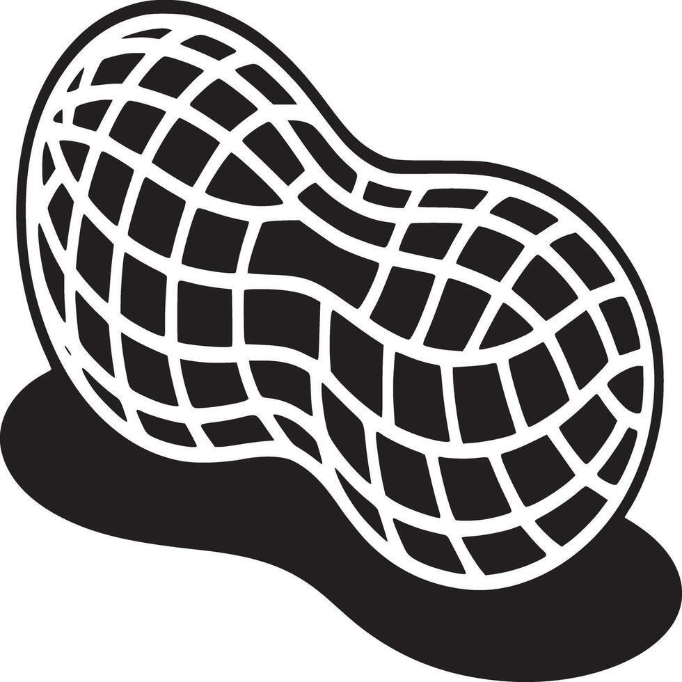 A stylized black and white illustration of a peanut with a grid pattern and a shadow beneath it vector