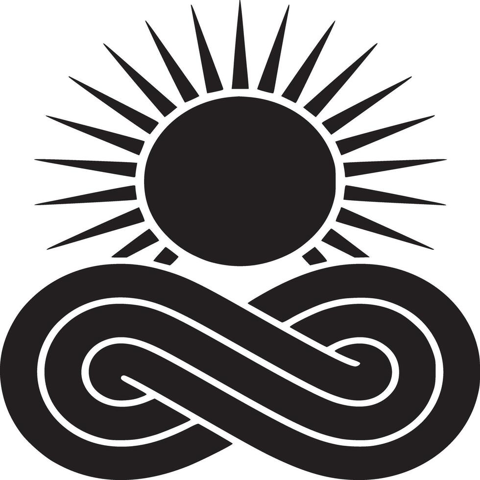 Black and white graphic design featuring a sun with rays above an infinity symbol design element vector