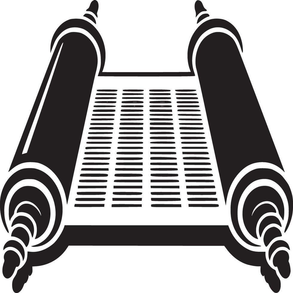 Illustration of a torah scroll with handles and text in black and white on a white background vector