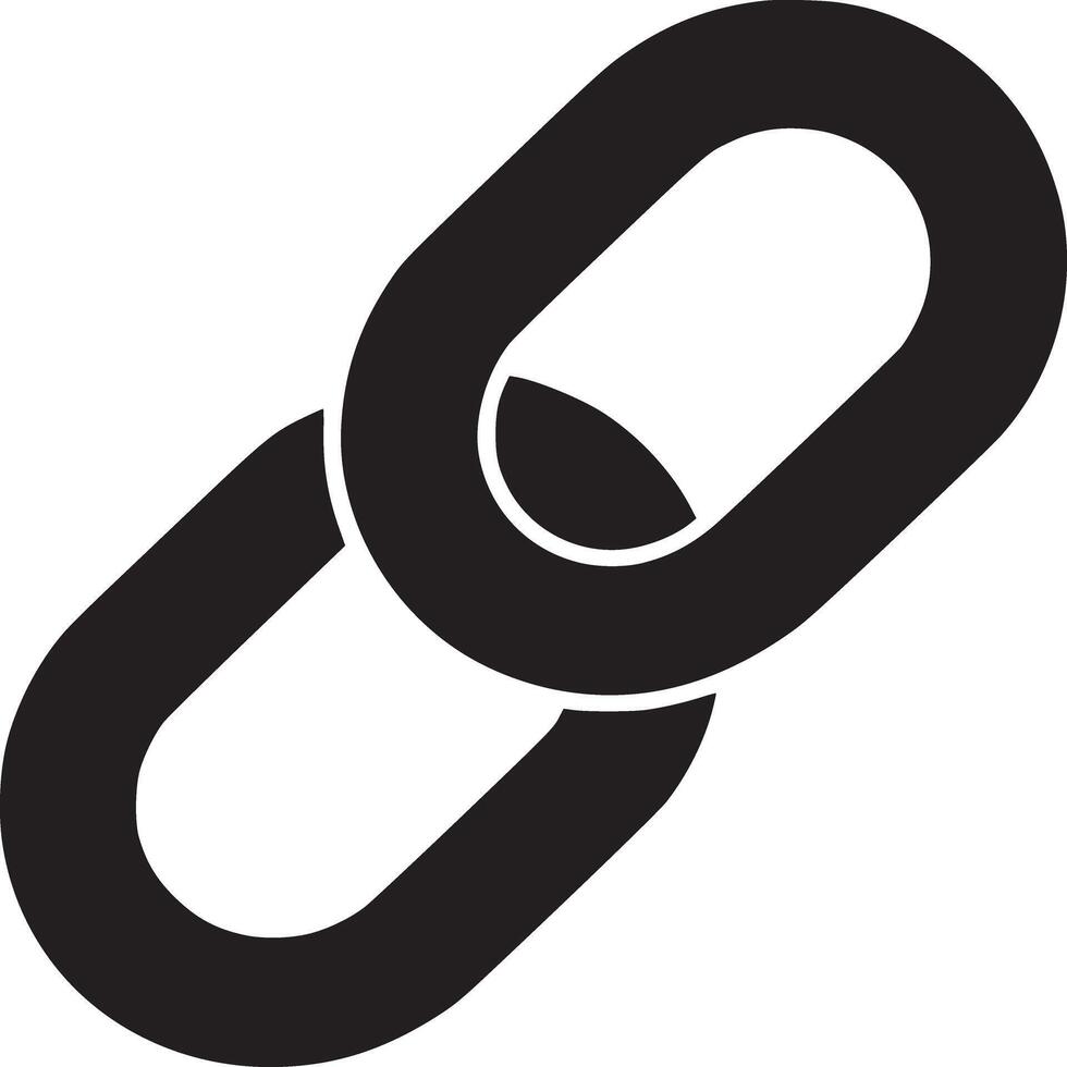 A simple black and white illustration of two chain links connected on a white background plain design vector