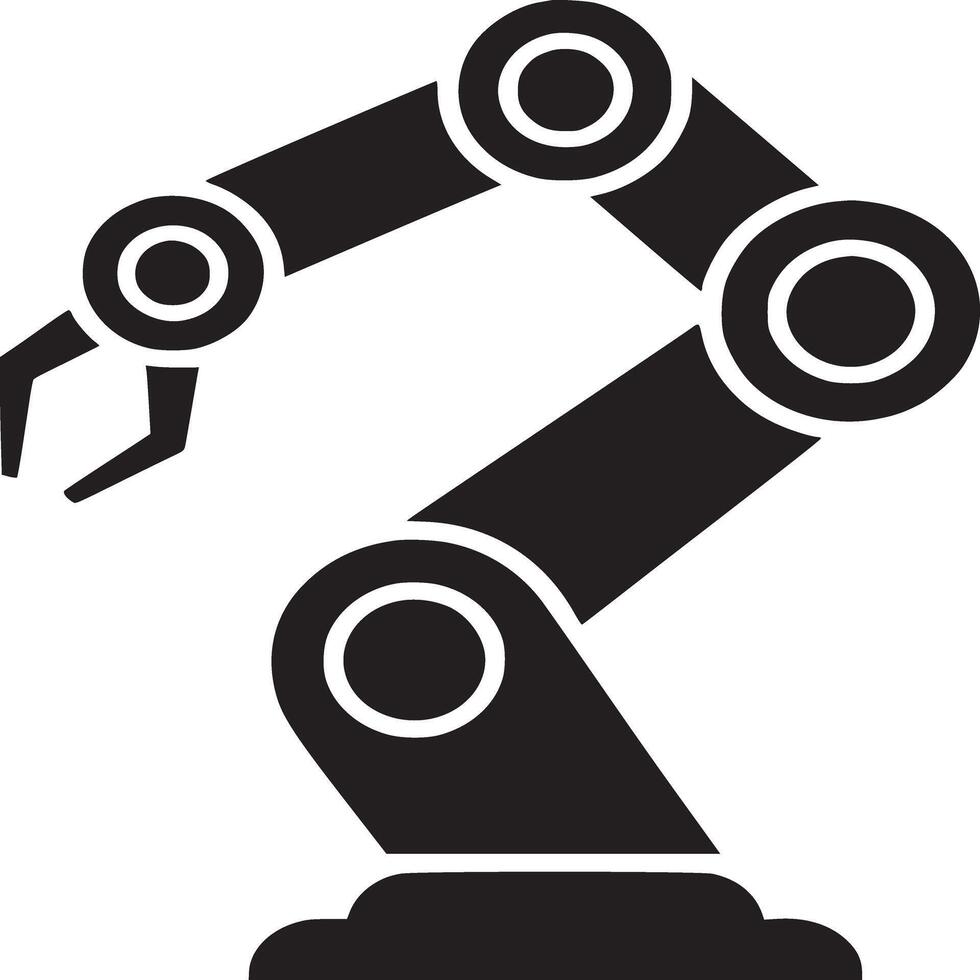 A black robotic arm with circular joints and a gripper isolated on a white background in a simple style vector