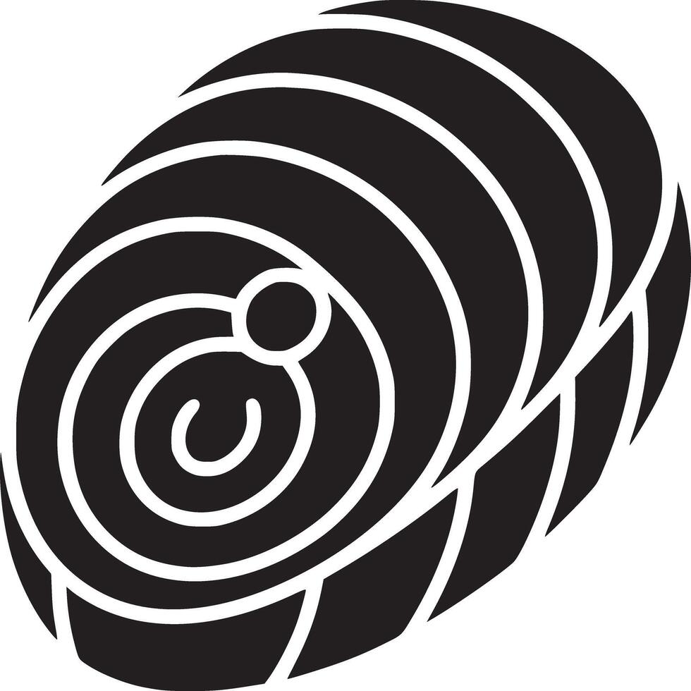 A stylized black and white image of a salmon steak with a circular pattern and a small circle vector