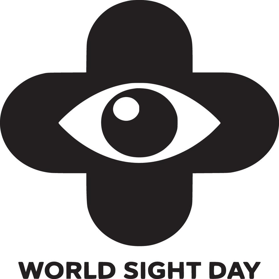A graphic of an eye inside a rounded black cross with world sight day text below the cross vector