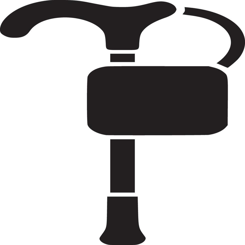 Silhouette of a black cane with a curved handle and a square attachment on a white background vector