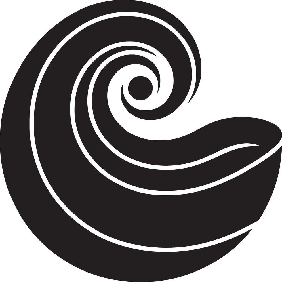 A graphic design of a black swirl with white lines on a white background creating a spiral shape vector