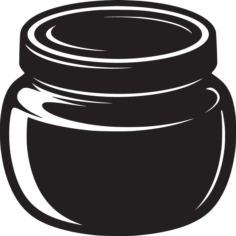 Illustration of a black jar with a lid on a white background in a simple graphic style design vector