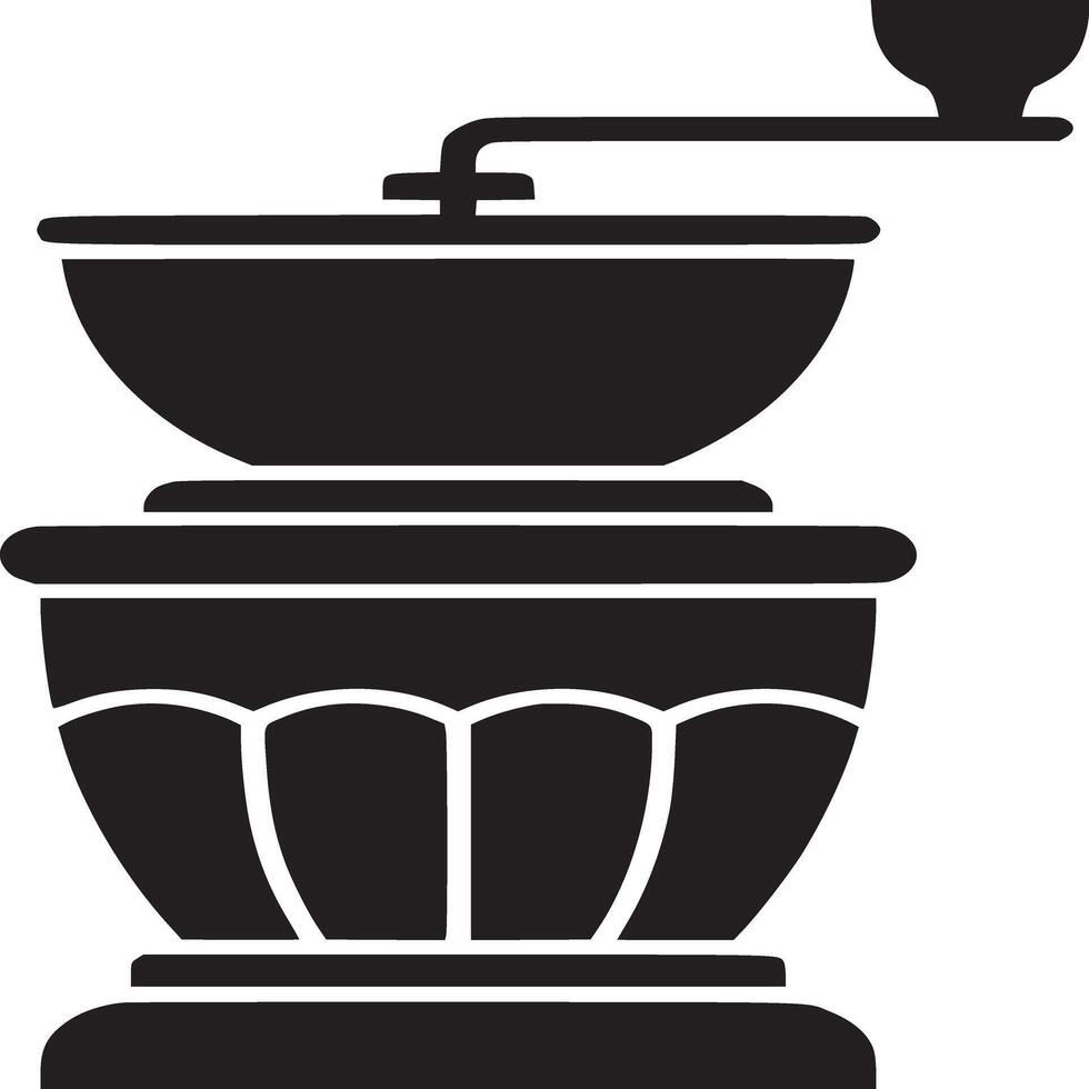 A black and white silhouette of a coffee grinder with a handle on a white background image view vector