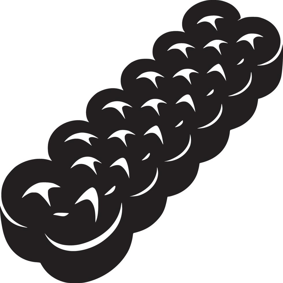 A black and white illustration of a row of cloud like shapes with curved lines inside each shape vector