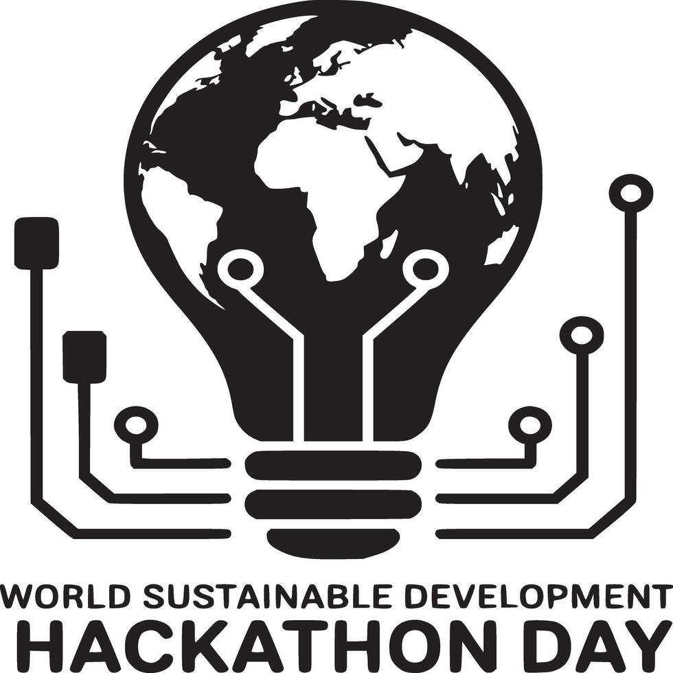 A black and white graphic design featuring a globe inside a lightbulb with circuit lines vector