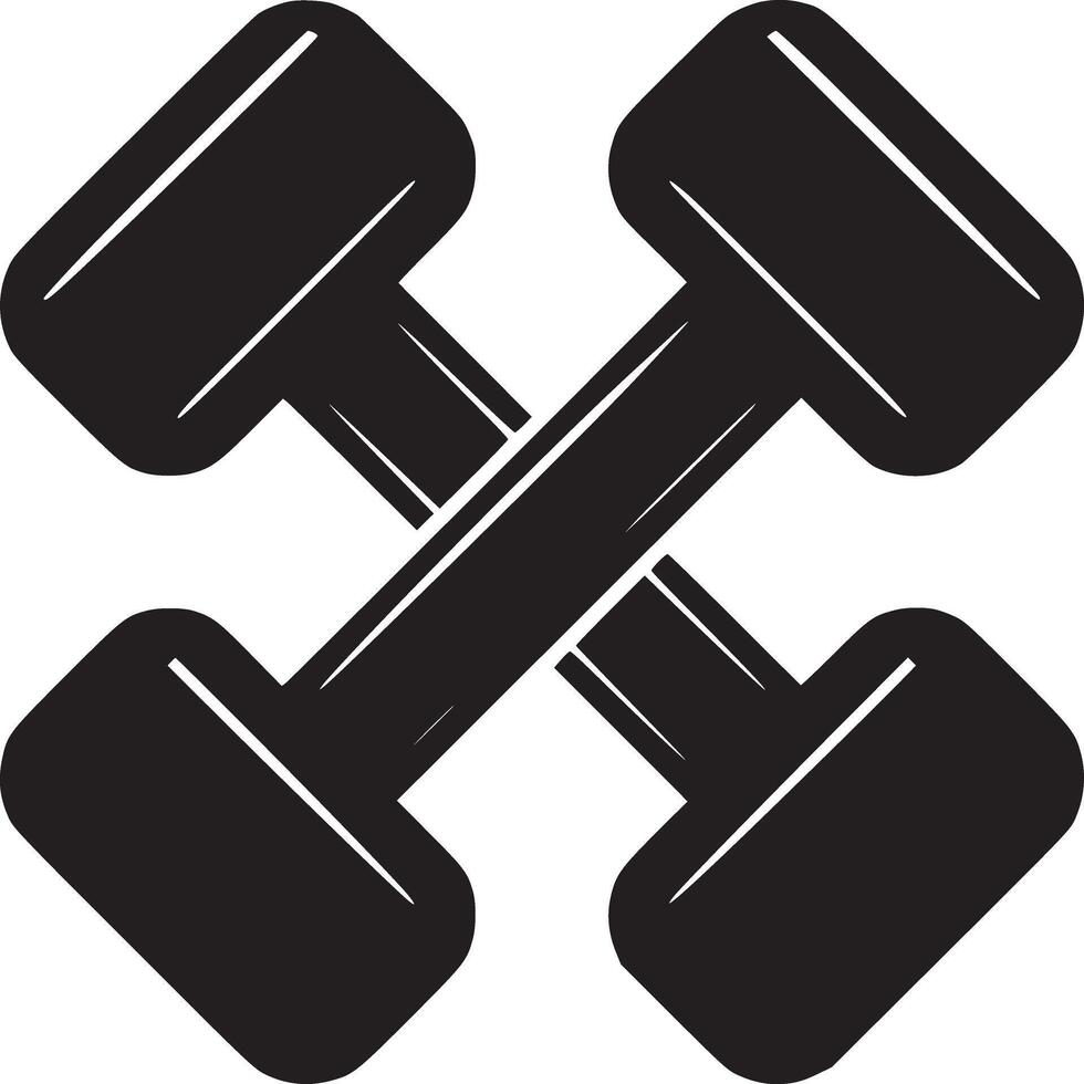 A graphic of two black dumbbells crossed over each other on a white background in simple style vector