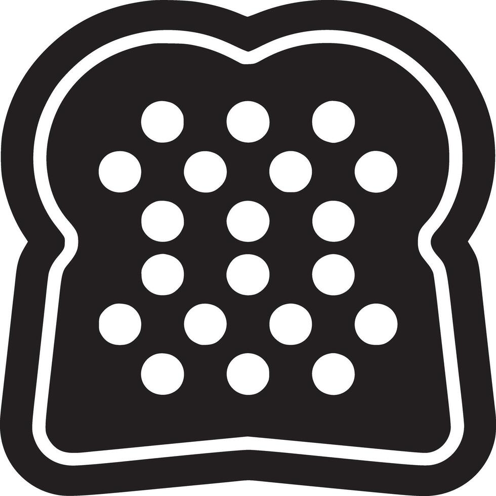 A black and white graphic of a slice of bread with white circles on a white background design image vector