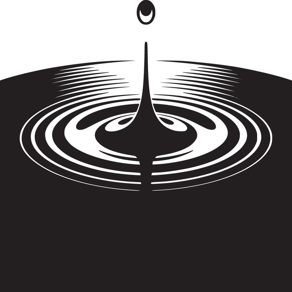A minimalist black and white image of a water droplet creating ripples on a dark surface below it vector