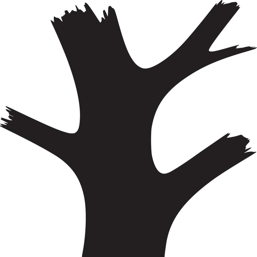 A stark silhouette of a broken tree branch against a plain white background in a minimalist style vector