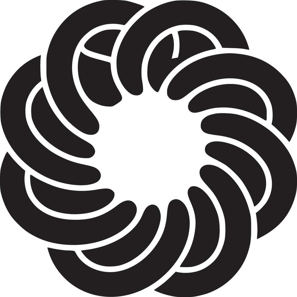 A graphic design featuring a circular pattern of interwoven black shapes against a white background vector