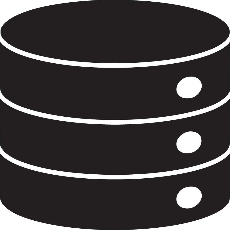 A black and white illustration of a database server with three layers on a white background plain vector