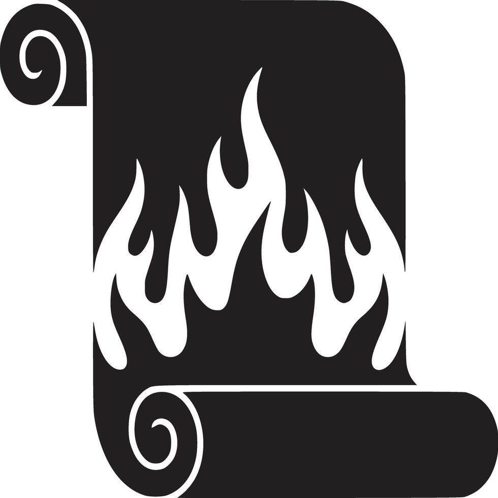 A stylized black scroll with curled edges and white flame designs on a white background design art vector