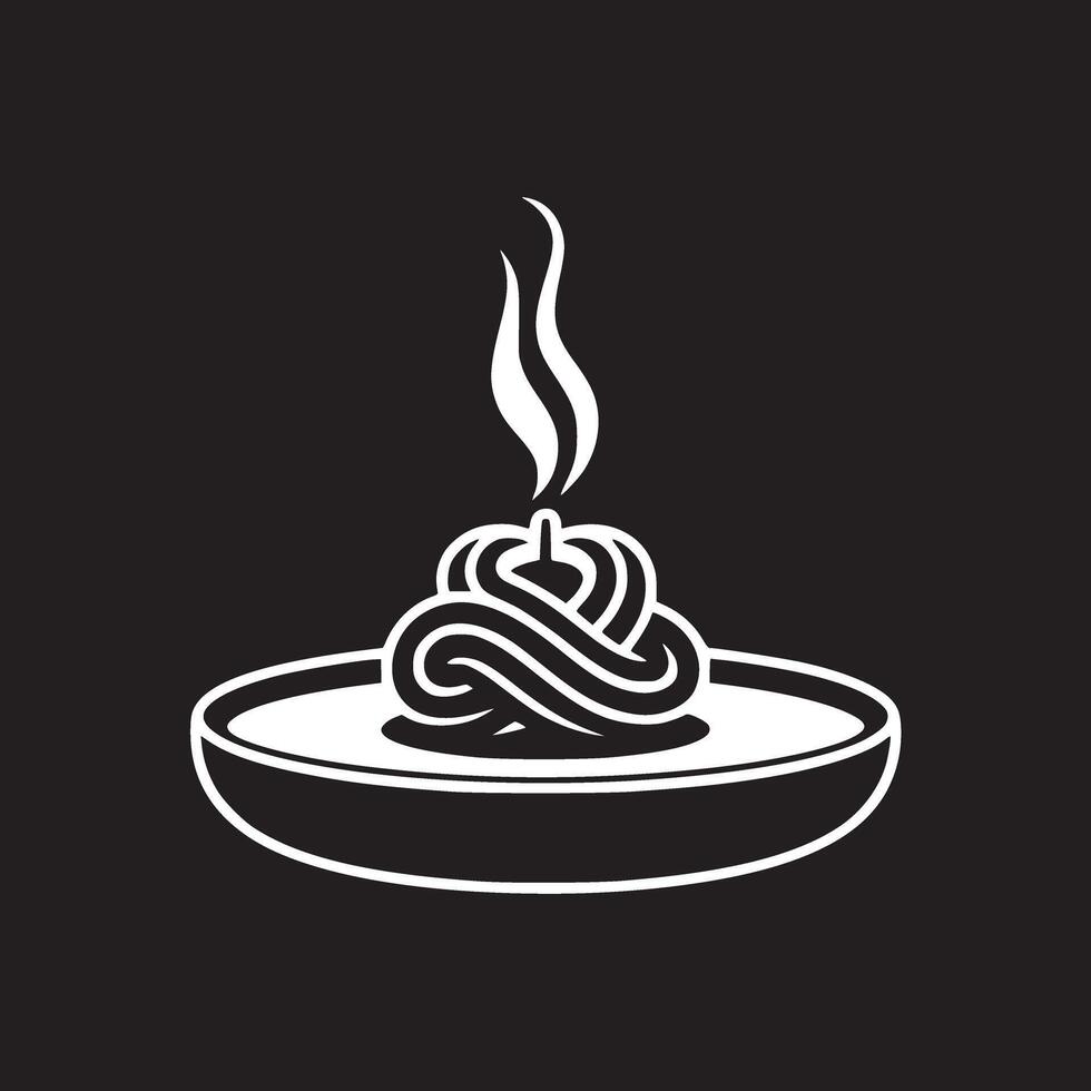 White abstract swirl on a bowl with smoke against a black background in a minimalist design style vector