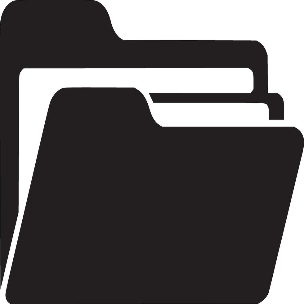 A black and white illustration of a folder icon with documents inside on a white background vector