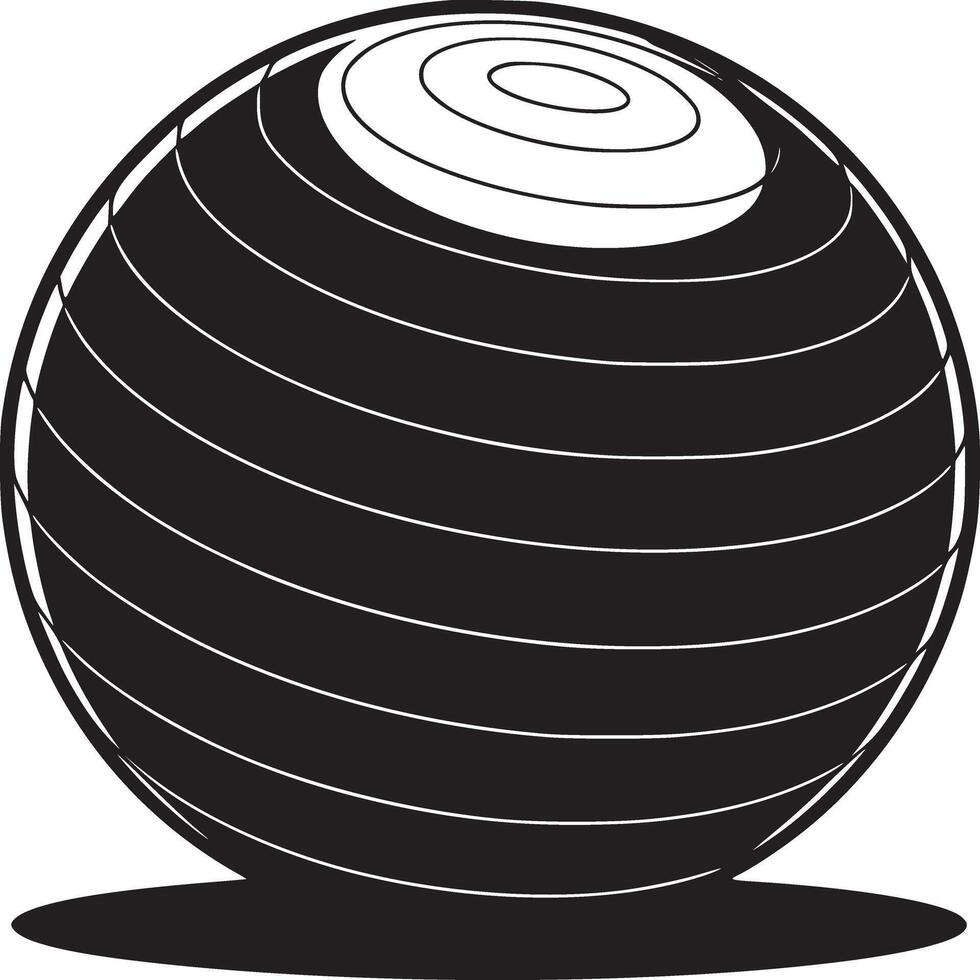 Monochrome illustration of a spherical shape with horizontal lines and a shadow on a white background vector