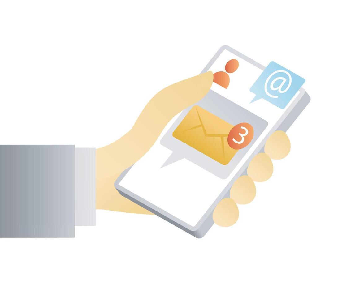 Hand holding smartphone with notifications vector