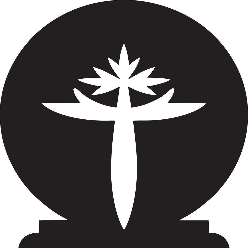 A black and white logo featuring a stylized tree or cross inside a circle with a small base below it vector