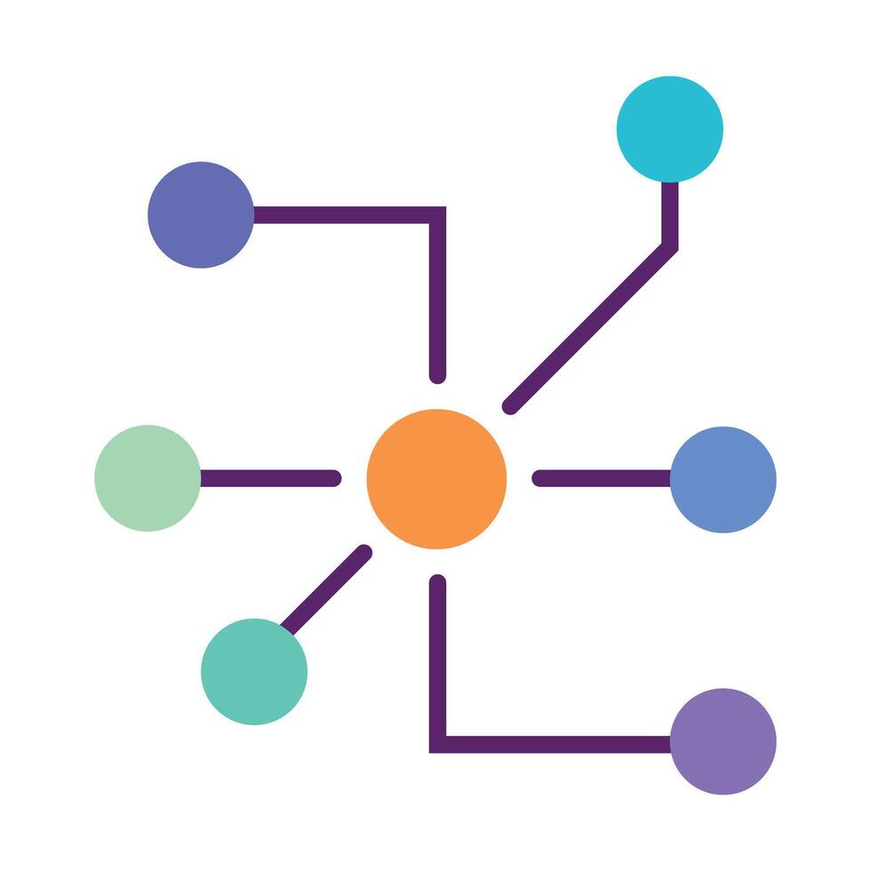 Network hub and connection icon illustration, Abstract communication and data distribution symbol vector