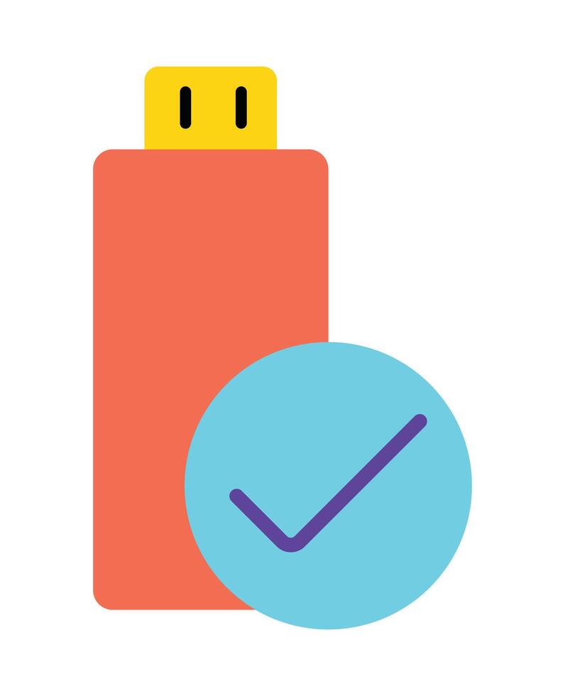 USB flash drive with checkmark icon illustration ,Successful data transfer or secure storage symbol vector