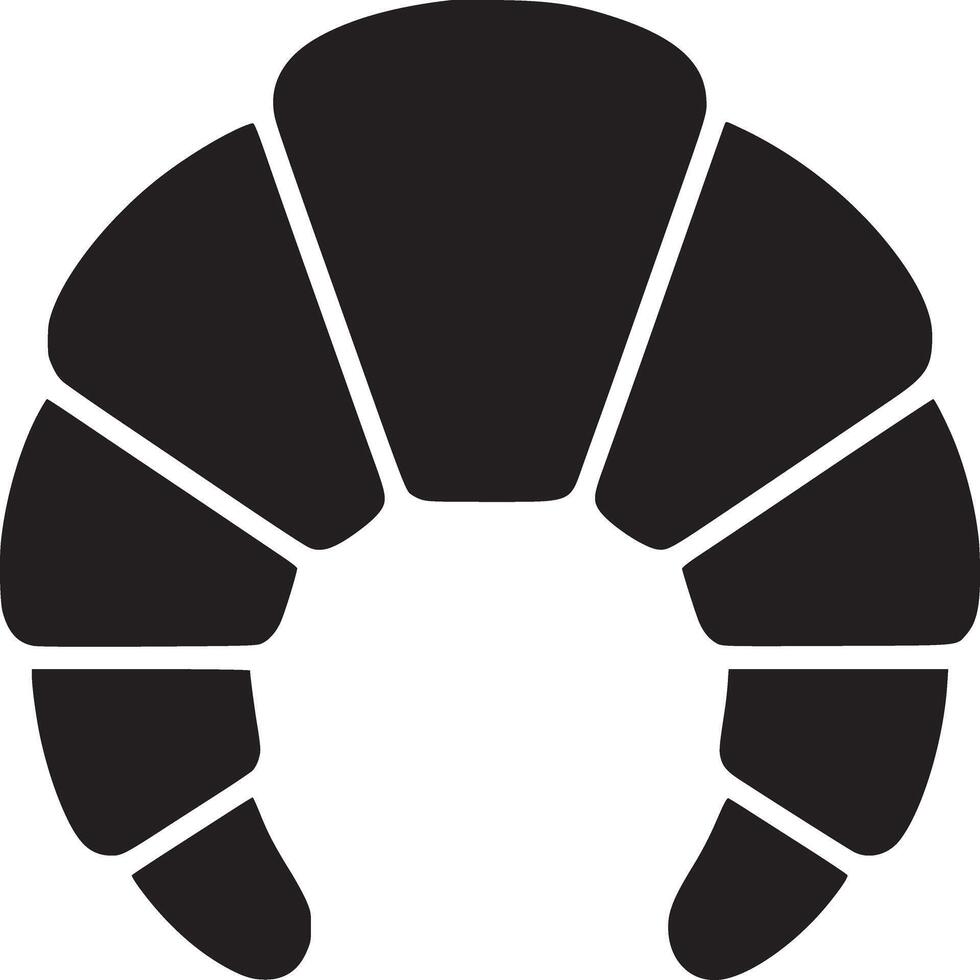 A simple black and white illustration of a croissant pastry with curved shape and segmented design vector