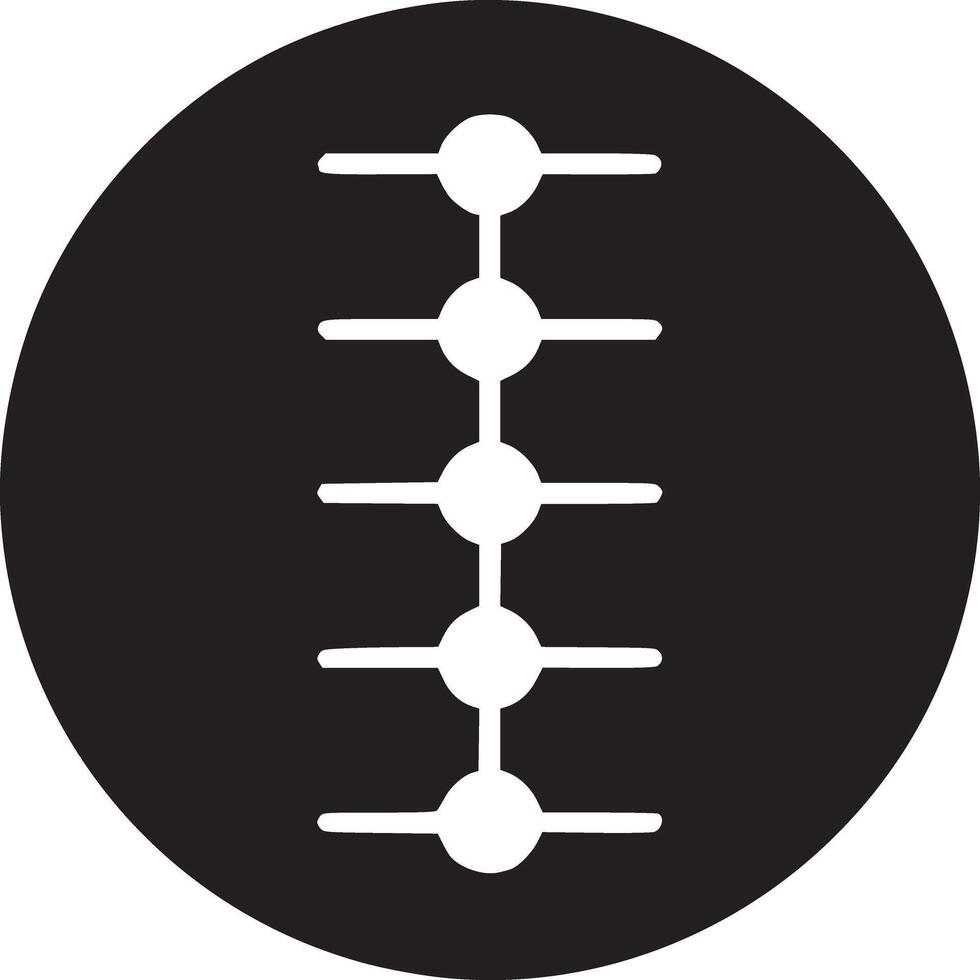 A black circle containing a vertical line of white circles and horizontal lines on a white background vector