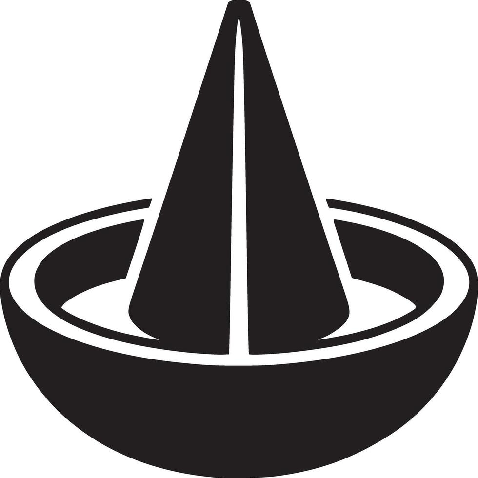 A black and white graphic of a cone shape inside of a circle that looks like a bowl on white background vector