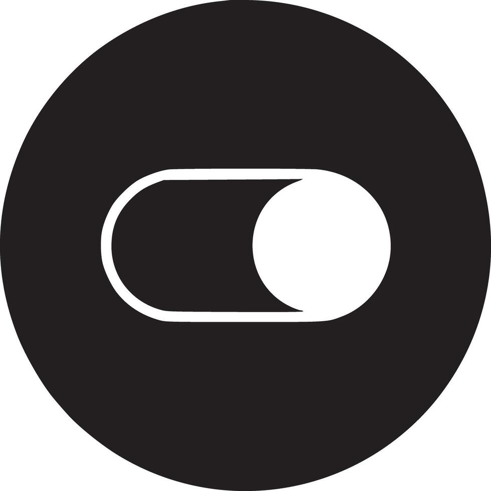 A black circle containing a white toggle switch indicating an on or off setting in a minimalist style vector