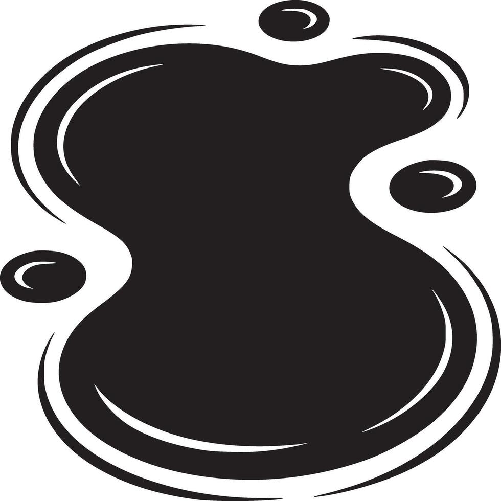 A black abstract shape with rounded edges and three smaller circles on a white background design element vector