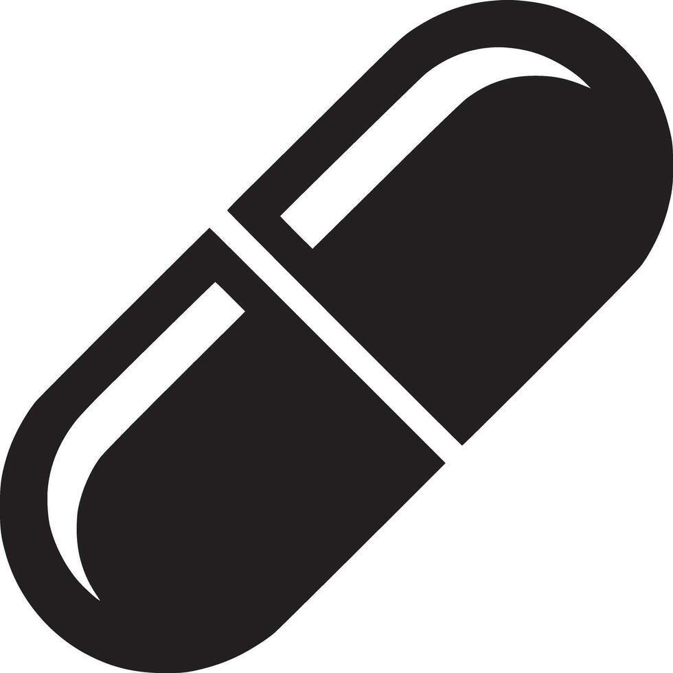 A simple black and white illustration of a capsule pill on a plain white background design element vector
