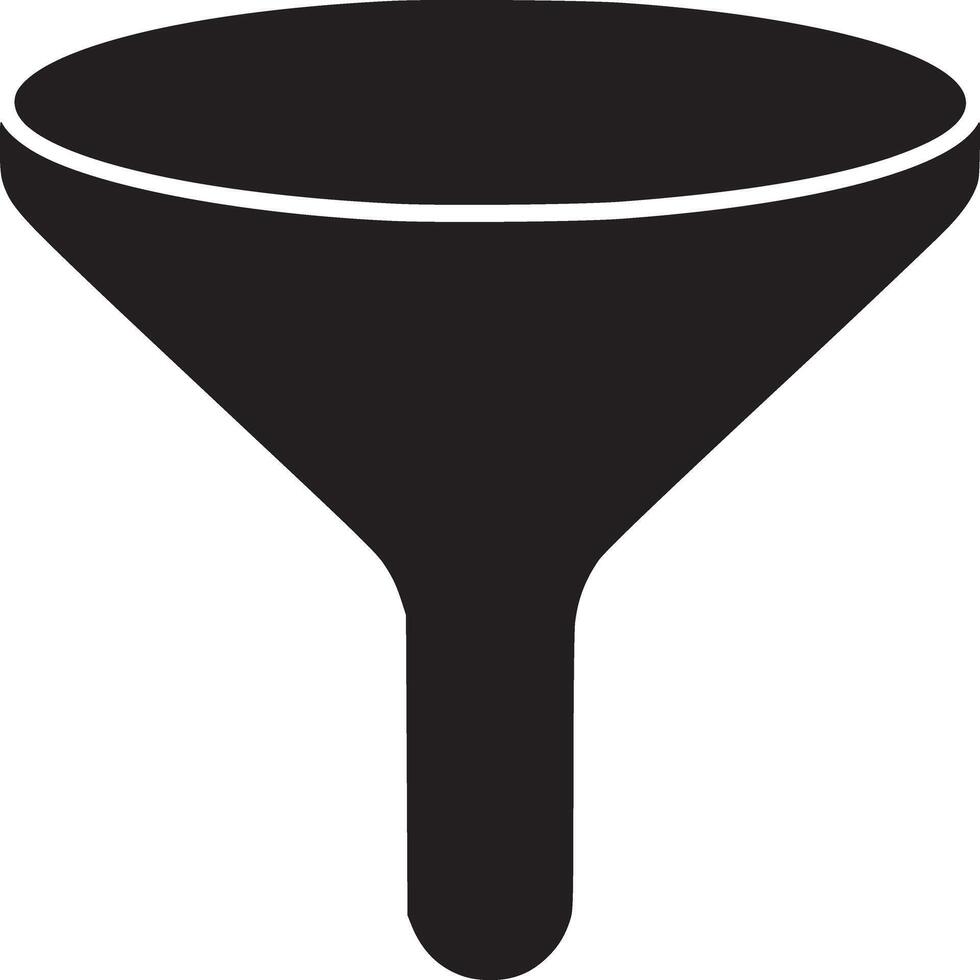 A simple black funnel on a white background with a wide opening and a narrow spout design element vector