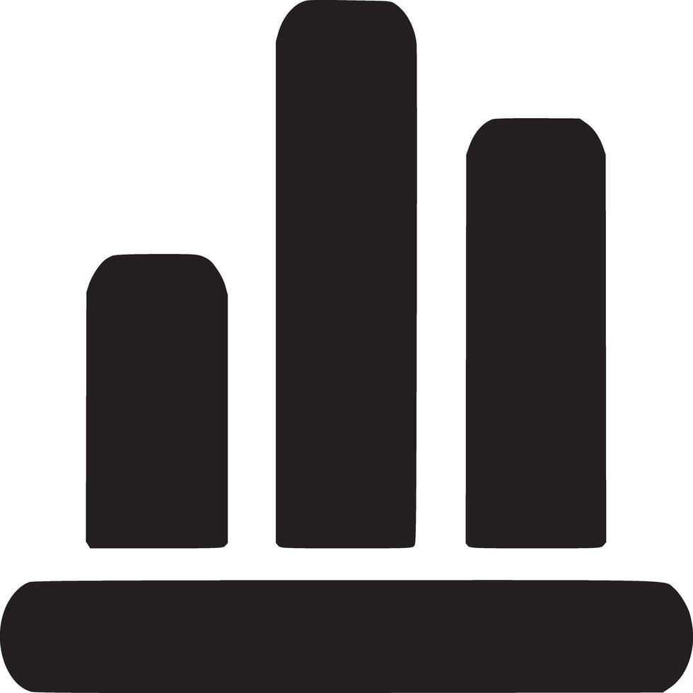 A simple black and white illustration of a bar graph with three bars on a horizontal line vector