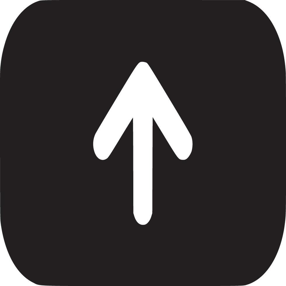 A simple black rectangle with rounded corners and a white arrow pointing upwards in the center vector