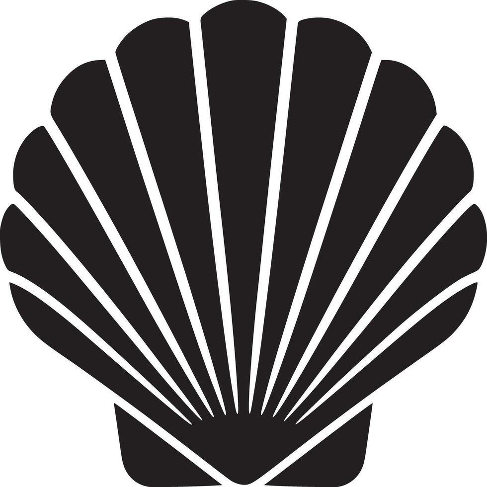 A minimalist black and white image of a seashell with distinct radiating lines on a white background vector
