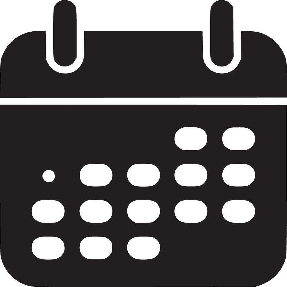 A black calendar icon with days marked in a pattern on a white background in a simple style vector