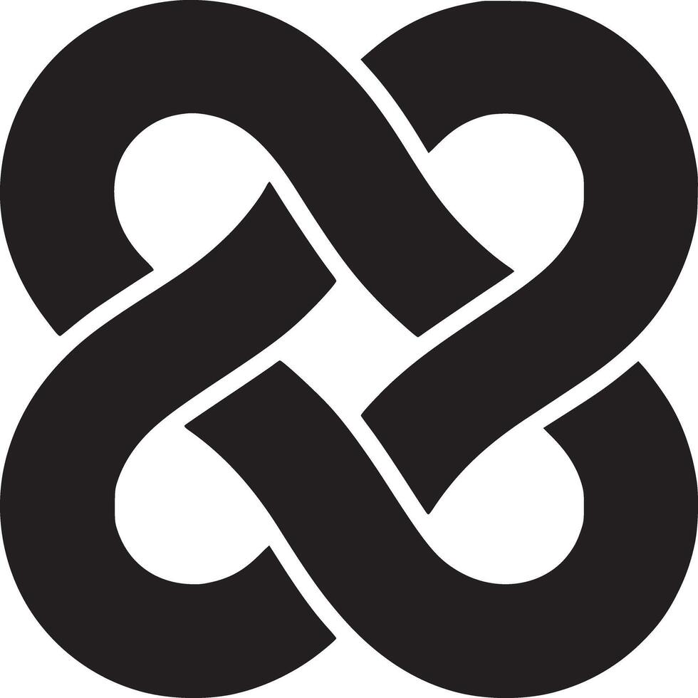 A black and white graphic design of an endless knot symbol on a white background in a square format vector