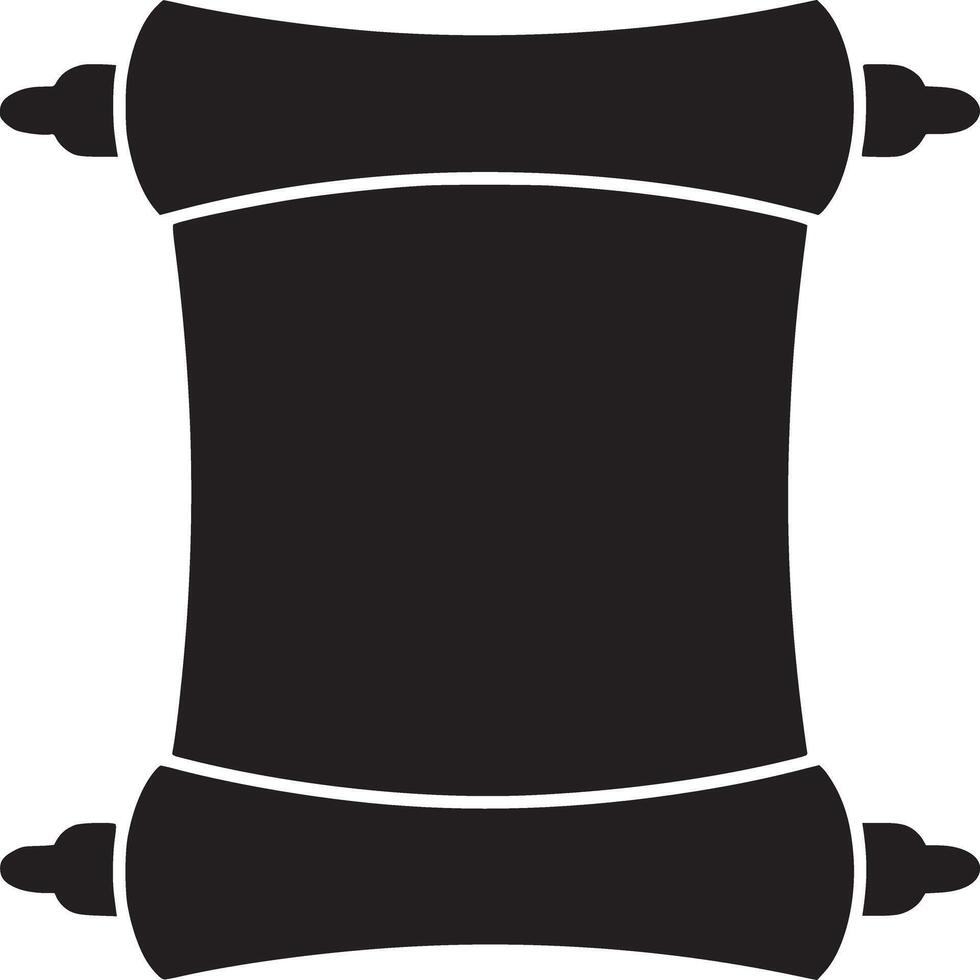 A simple black and white graphic illustration of an old scroll with decorative handles on the side vector
