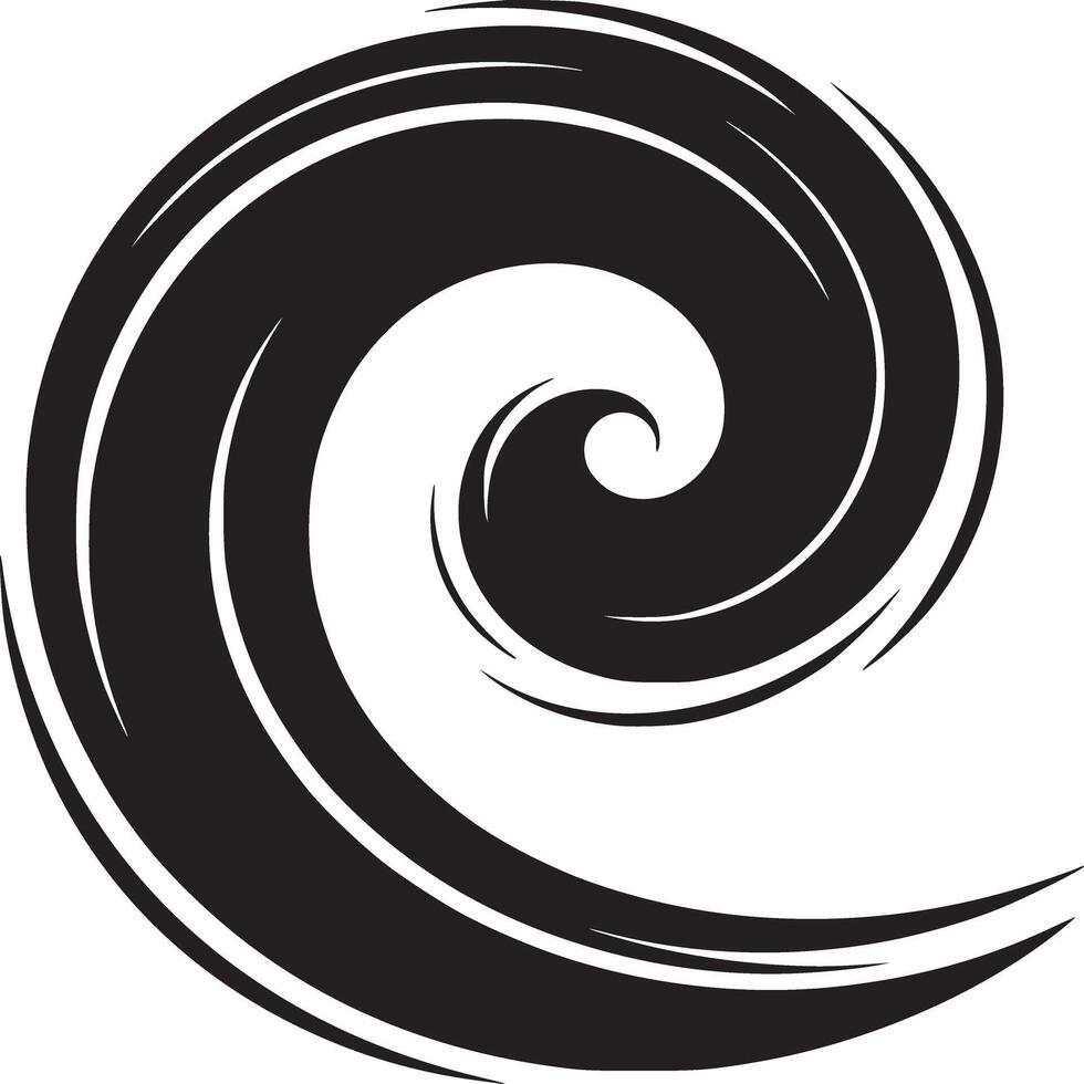 A black and white illustration of a swirling vortex pattern with curved lines on a white background vector
