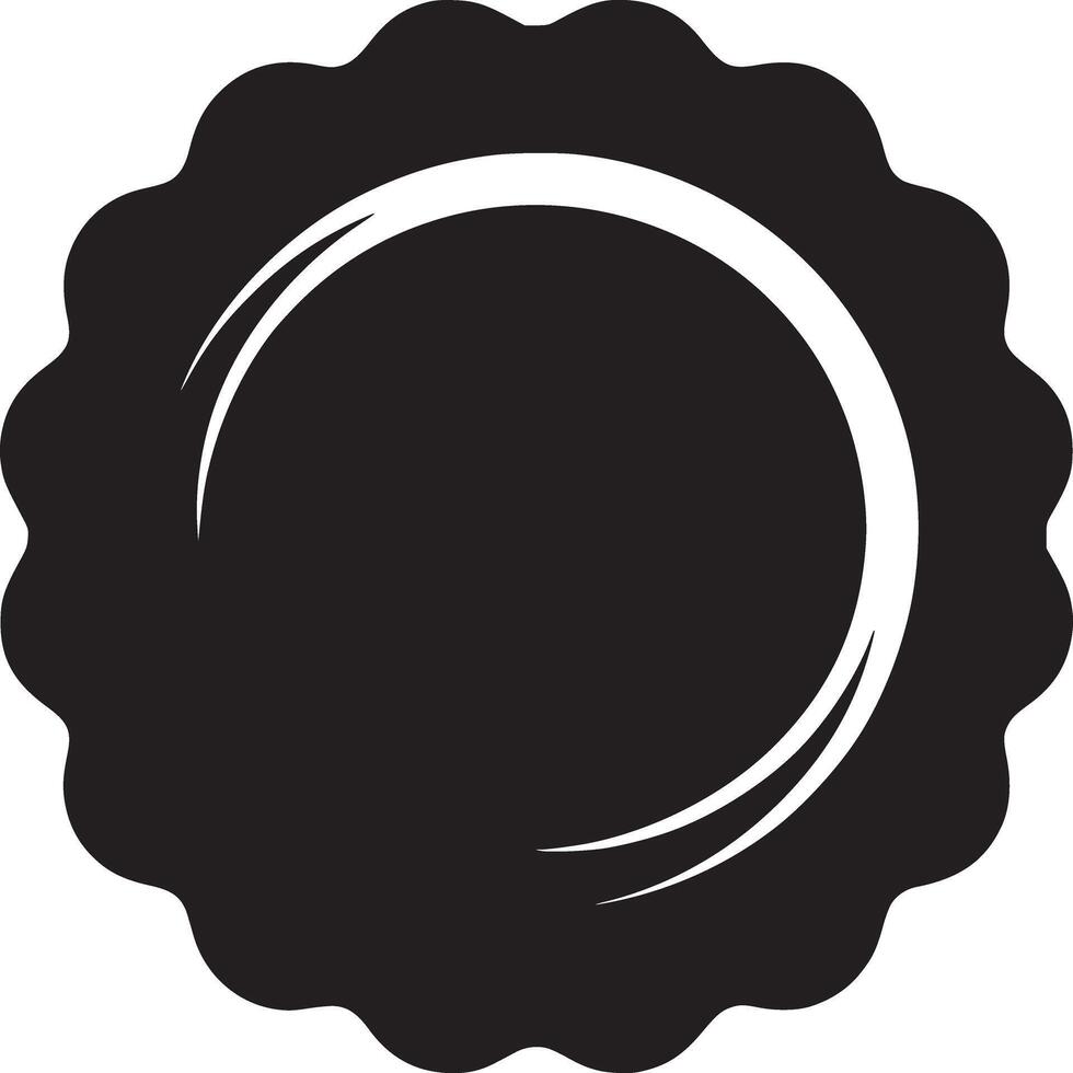 A black scalloped circle with a white crescent shape inside on a plain white background space for text vector