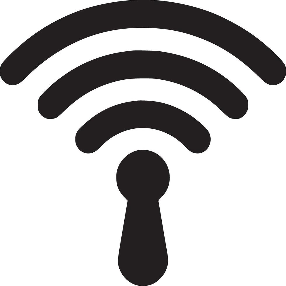 A graphic representation of a wifi signal in black and white with a keyhole shape at the bottom end vector
